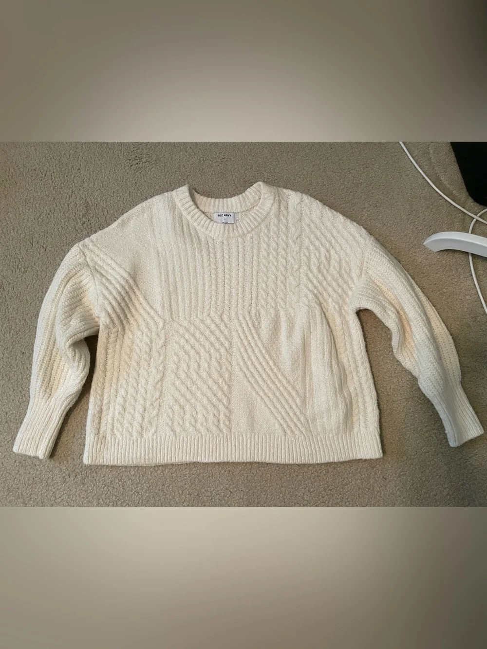 Old Navy patchwork cable-knit crewneck sweater